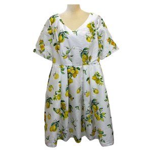 Eshakti Lemon Print A-Line Pleated Dress